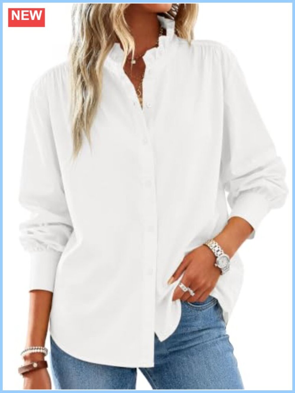 Oversized Button Down Shirt Long Sleeve Ruffle Collar Blouse